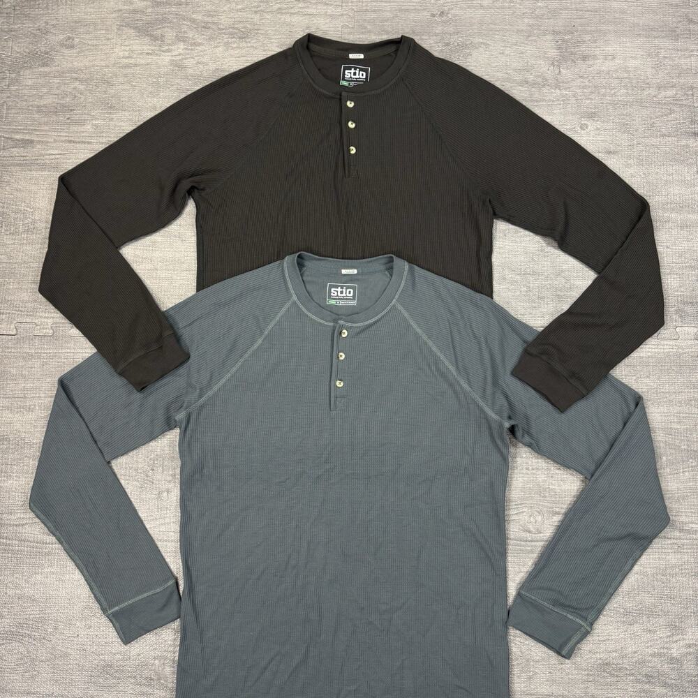 Lot Of 2 Stio Henley Shirt Sweater Mens Sz M Thermal Waffle Knit Outdoor Preppy